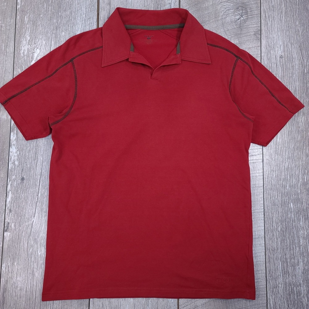 Patagonia Polo Shirt Mens Medium Red Organic Cotton Blend Short Sleeve Stretch